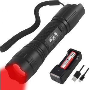 Dool-501r Lumière Rouge Lampe De Poche 630 Nm Zoomable Gradation En Continu,Avec Batterie Rechargeable 3,7v 2600mah Et Chargeur,Lumière Tactique Led De Chasse Vision Nocturne - Neuf