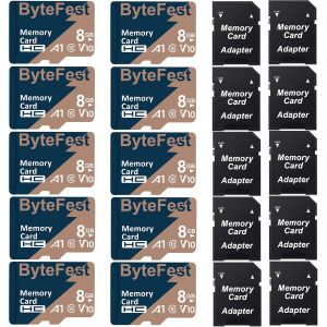 Lot De 10 Cartes Tf 8 Go Avec 10 Adaptateurs, Classe 10, Vid&eacute;o Hd, V10, A1, Mic Rosd Card Pour Lecteur Mp3/Smartphone/Tablettes/Dash Cam/Cam&eacute;ra De Sport/Surveillance - Neuf