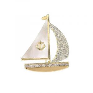 Broche Voilier Pour Femme, Broche Bateau Plaqu&eacute;e Or, Bijou De Revers, Cadeau D'anniversaire Pour Amies - Neuf