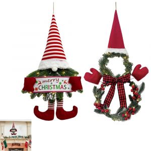 Lot de 2 d&eacute;corations de porte en forme de gnome de No&euml;l avec lumi&egrave;res LED et &eacute;tiquette &laquo; Joyeux No&euml;l &raquo;. - Neuf