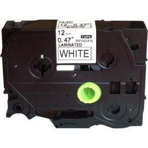 Ruban lamin&eacute; Neouza compatible avec &eacute;tiqueteuse cassette Brother P-Touch, Tze Tz, Cartridge 12 mm TZe-231 Black on White - Neuf