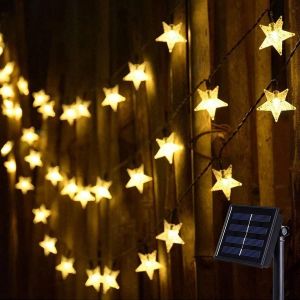 KAL-Guirlande Lumineuse Solaire D'Extérieur - 120 Led - 15 M - Résistante Aux Intempéries - 8 Modes - Pour L'Intérieur Et L'Extérieur - Décoration De Noël, Jardin, Balcon, Terrasse - Blanc Chaud - Neuf