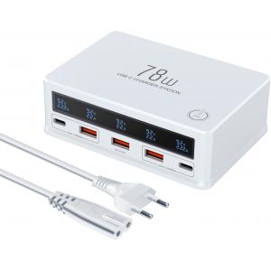 Chargeur Usb C Station De Charge A 78 W Avec &Eacute;cran Lcd Et Charge Rapide Pps Type C De 30 W Et Port Qc4.0 De 25 W, Adaptateur Usb Chargeur Secteur Multi Charger Pour Iphone, Samsung[CHA8221958] - Neuf