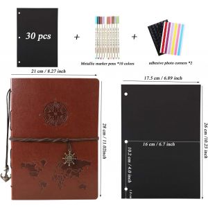 TIANYI-Album Photo Scrapbooking Voyage, 60 Pages Noires, DIY Livre d'or Mariage Vintage Cuir Scrapbook Album Traditionnel Adhesif Album Souvenir pour Anniversaire, Idees Cadeau Noël Femme Homme Bouss - Neuf