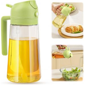 Bouteille D'huile Multifonction 2 En 1 De 450 Ml,Flacon Pulvérisateur D'huile En Verre De Grande Capacité,Bec Verseur Et Pulvérisateur,Spray D'huile Pour Friteuse À Air Chaud,Distributeur - Neuf