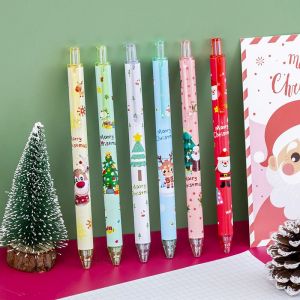 pack cadeaux de No&euml;l de bande dessin&eacute;e de presse stylo gel cr&eacute;atif noir, appuyez sur de l'eau stylo signature stylo &eacute;tudiant papeterie - Neuf