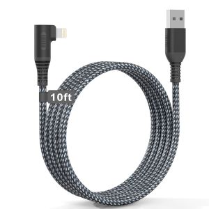 KALANKA-Cable iPhone Coud&eacute; [Certifi&eacute; Apple MFI] Chargeur iPhone 3M/10Ft &agrave; 90 Degr&eacute;s C&acirc;ble USB &agrave; Angle Droit,C&acirc;ble de Chargeur Rapide Apple Nylon Tress&eacute; 2.4A pour iPhone 13 12 11 Pro X XR Max XR 8 Plu - Neuf