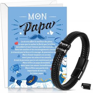 Tianyi-Fete Des Peres Cadeau Papa Carte Avec Enveloppe Je T'aime Papa Bracelet Cuir Homme Cadeau Papa Noël Anniversaire Cadeau Grand Pere Beau Bracelet Carte Fête Des Pères - Neuf