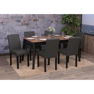 Lot de 6 chaises de salle &agrave; manger HWC-O65d, chaise de cuisine, chaise rembourr&eacute;e, chaise &agrave; dossier, similicuirgris fonc&eacute; - Neuf