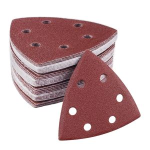 Papier abrasif triangulaire, 60 feuilles de papier abrasif Delta Velcro 90 x 90 x 90 mm, triangles abrasifs, 6 trous, 10 x par grain 40/60/80/120/180/240, pour ponceuse delta et ponceuse - Neuf