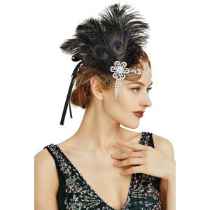 Gjhgf-Bandeau Plume Année 20 Gatsby Couronne Plume Accessoires Gatsby Flapper Bandeau Des Année 1920 Serre-Tête Vintage Classique Partie À Thème (Noir) - Neuf