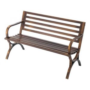 Banc De Jardin 127 Cm-Duoku-Banquette D'ext&eacute;rieur En Acier Carbone Avec Dossier &Agrave; Lattes Et Accoudoirs Arrondis - Neuf