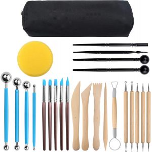 Mevronisshop-25 Pcs Outil Modelage Clay Sculpting Tools Outil Modelage Argile Outil Sculpture Modelage Outil Modelage Silicone, Outil Modelage En Bois Avec Sac De Rangement Pour Outils En Argile De P - Neuf