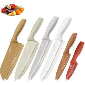Eryi-Lot De 6 Couteaux De Cuisine Anti-Adhésifs En Acier Au Carbone Avec Fourreau De Protection, Couteau À Découper Multicolore, Couteau À Légumes Pour Couper/Éplucher, Inoxydable Et Facile À - Neuf