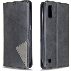 Mdy-Coque Pour Samsung Galaxy A01, Housse Portefeuille En Cuir Etui De Protection Avec Slim Tpu Silicone Bumper Antichoc Magnétique Flip Case, Porte Cartes Avec Fonction Support Cover (Noir) - Neuf