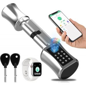 LETNERNY-Serrure De Porte Électronique, Serrure À Cylindre Avec Empreinte Digitale, Serrure À Cylindre 60 Mm (30/45), Avec Clé À Code Numérique Et Application Bluetooth, Serrure De Porte Intelligente - Neuf