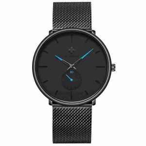 Montre &Agrave; Quartz Pour Homme Avec Bracelet En Acier Maille - Bleu - Style Professionnel - Neuf