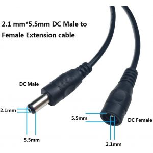 TIANYI-2 Mètres Rallonge Cordon d'alimentation DC 2.1mm x 5.5mm Mâle à Femelle Connecteur pour Adaptateur Secteur, Caméra IP sans Fil, 2pcs Convertisseur DC - Noir - Neuf