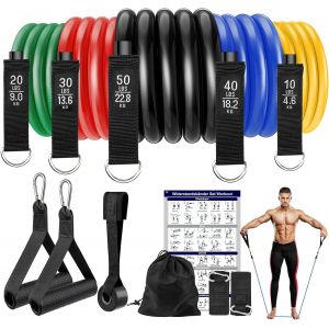 Asfasfq-Elastique Musculation, Lot De 5 Bande De Resistance Musculation, 5 Niveaux De Résistance, Avec Ancrage De Porte, Poignées, Sangles De Cheville, Idéales Pour Le Yoga, Le Pilates - Neuf