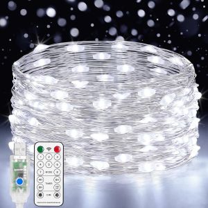 Trahoo-Usb Guirlande Lumineuse 10m, 100 Led En Cuivre, 8 Modes Dimmable Avec T&eacute;l&eacute;commande Et Minuterie, Imperm&eacute;able Lumi&egrave;res D'arbre De No&euml;l Fil De Cuivre D&eacute;coration - Neuf
