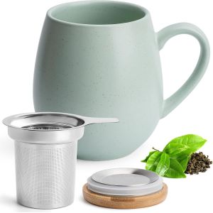 Eryi-Tasse À Thé Avec Couvercle Et Passoire - 550 Ml - Grande Tasse À Thé - Avec Infuseur - Taille Xxl - Accessoire De Thé (Light Mint) - Neuf