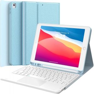 ChenQuanSarl-Clavier Ipad 9Eme Generation,Coque Clavier Ipad 9E/8E/7E Generation Azerty,Smart Touchpad Ipad 10.2 Clavier,Détachable Sans Fil Clavier Avec Porte-Crayon Ipad Air 3/Ipad Pro 10.5,Bleu - Neuf