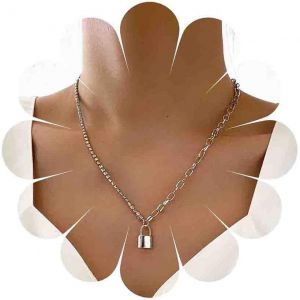 Kal-Collier Pendentif Serrure En Métal Vintage Collier Chaine Paperclip Collier Choker Serrure En Or Collier Chaine De Tennis Collier Bijoux Pour Femmes Et Filles - Neuf