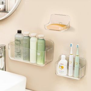 Lot De 3 &Eacute;tag&egrave;res De Douche Transparentes Sans Per&ccedil;age Pour Salle De Bain Et Cuisine Avec Ruban Adh&eacute;sif Autocollant - Neuf