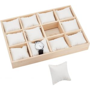 Kal-12 Fente Plateau De Rangement De Montre En Bois Support De Montre Avec Oreillers Réglables En Cuir Pu Plateau De Rangement De Bracelets Pour Vitrine D'affichage De Montres À Tiroir Blanc - Neuf