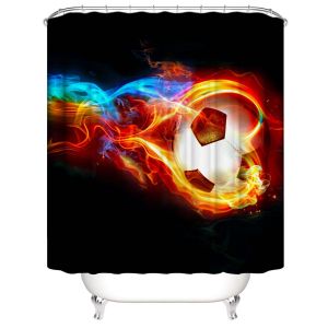 Football Shower Curtain 180*200cm, Movement Shower Curtain Waterproof Polyester Shower Curtain with 12 Hooks for Christmas Decoration, Bathroom Curtain - Neuf