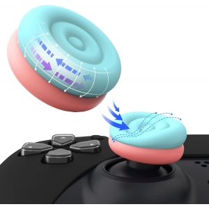 Gjfty-Capuchon Manette Pour Ps5/Ps4,Protection Joystick Pour Xbox Series X/S,Thumbs Cushion Caps Pour Xbox One/Elite Series 2,Cover Stick Pour Nintendo Switch Pro-Bleu Aquatique & Rose Corail - Neuf
