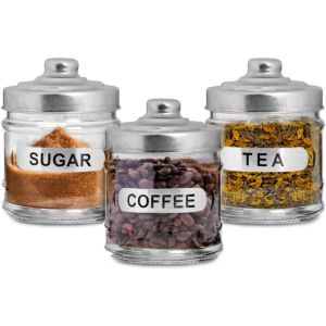Cmws-- Bocal De Cuisine Vintage - Lot De 3 Pot En Verre, Bocaux Rangement Cuisine Pour &Eacute;pices Th&eacute; Noix, Graines, P&acirc;tes, Farine, Grains De Caf&eacute; - Bocal En Verre R&eacute;tro - 235 Ml - Neuf