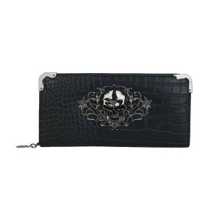 Gothique Cr&acirc;ne Embrayage de Portefeuille pour les Femmes - Noir PU Cuir Design de Cr&acirc;ne, de format Compact, &Eacute;l&eacute;gant le Soir Accessoire - Neuf