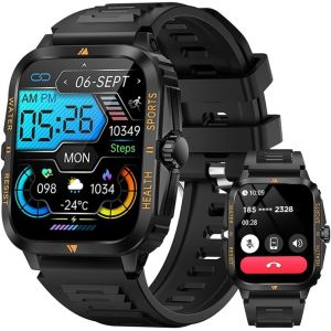 Montre Connect&eacute;e Militaire Homme Femme, Smartwatch avec Appel BT, 3ATM &Eacute;tanche Montre Intelligente 100+ Sportifs Montre Podom&egrave;tre Fr&eacute;quence Cardiaque Tension Art&eacute;rielle SpO2 Tracker Sommeil - Neuf
