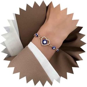 Eryi-Bracelet Gothique Oeil Maléfique Bracelet Coeur En Cristal Doré Bracelet Oeil Bleu Bracelet Oeil Turc Bracelet Coeur En Cz Bracelet Oeil Chanceux Réglable Chaîne De Main Bijoux Pour Femmes - Neuf