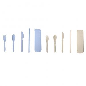 Lot De 2 Ustensiles De Voyage Avec Etui, Paille De Ble, Cuillere Reutilisable, Coupe-Cuillere, Fourchette, Baguettes, Couverts Portables Ecologiques Pour Pique-Nique En Plein Air - Neuf