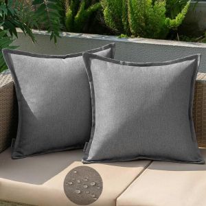 Housse De Coussin Extérieure Imperméable En 40x40cm Taie D'oreiller Doux Avec Surface Hydrofugfe De Jardin Balcon Décoratif Pour Salon Chambre Lot De 2 Gris - Neuf