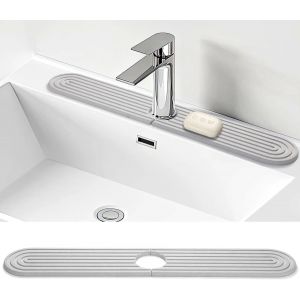 60 * 10cm Tapis de Robinet Absorbant en Pierre de Diatomée¿Tapis Robinet Évier Cuisine¿Cuisine Salle de Bain Robinet Anti-Éclaboussures Mat,Contient du Papier Sablé (Gris Clair) - Neuf
