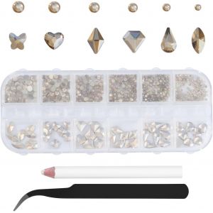Lbgwp60-12 Tailles De Strass Champagne Pour Ongles, Pierres À Paillettes, Strass À Dos Plat, Design D'ongles, Avec Stylo À Cire Pour Strass Et Piques À Strass 1500 Pièces - Neuf