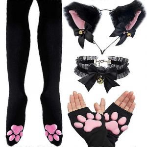 Chat Patte Cuisse Haute Chaussettes Golves Ensemble Manches Mignon Doux 3d Orteil Haricots Bas Mitaines Chaton Griffe Pad Chaussettes Pour Fille Femmes Cosplay - Neuf