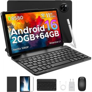 Tab A9+ Android 16 Tablette, 20Gb Ram+64Gb Rom(2Tb Tf), 11 Pouces Tablette Avec Clavier 8580Mah Widevine L1 Unisoc T7200, 13Mp+5Mp, 90Hz/ Octa-Core/ Bt5.0/ Gps- Noir - Neuf