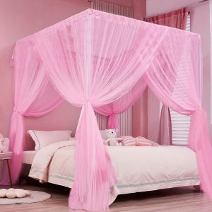 Ulteronixshop-Moustiquaire Rose King Size 4 Coins Suspendue Lit Double Int&eacute;rieur Ext&eacute;rieur - Neuf