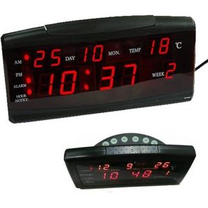Horloge num&eacute;rique de table, &eacute;cran LED rouge, r&eacute;veil, minuteur, temp&eacute;rature, date, semaine - Neuf
