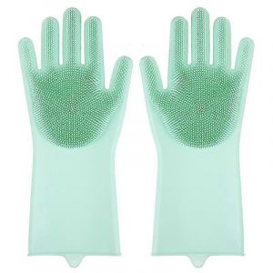 Gants De Nettoyage En Silicone Avec &Eacute;ponge Int&eacute;gr&eacute;e Pour La Vaisselle, La Salle De Bain, La Cuisine, Le Nettoyage De La Voiture Et Le Toilettage Des Animaux (Lot De 2, Vert + Rose) - Neuf