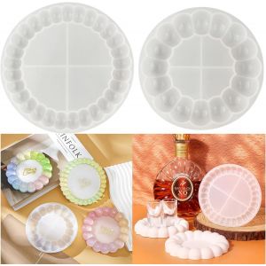 2 Pcs Moule Resine Epoxy Plateau Rond,Moulle Silicone Resine Epoxy Plateau,Coaster Moules En Silicone,Silicone Coaster Molds,Moulage Plateau Artisanat Pour Coaster,Tapis De Bol - Neuf