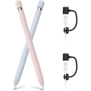 Eryi-Coque Apple Pencil 1ère Génération, Anti-Dérapante Silicone Case Cover Protection Apple Pencil 1st Génération [Kit D'attache D'adaptateur De Câble Ajouté] (2 Pack, Bleu Clair & Rose) - Neuf
