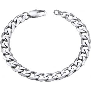 Trahoo-Bracelet Gourmette Homme Acier Inoxydable Gourmette Garçon Chaîne Cubaine Femme Collier Poignet Fille Maille [Argent/Or/Noir] Bijoux Cadeau Noël Pour Amis/S?urs/Frères/Pères/Mères - Neuf