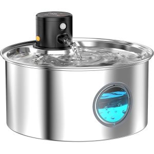 Yemaesre-Fontaine A Eau Chat Sans Fil Fontaine À Eau Pour Chat Inox - Distributeur Eau Chaton Detecteur Mouvement - 3,2l Automatique Gamelle Chien A Pile - Silencieuse Abreuvoir Animaux Batterie Rech - Neuf