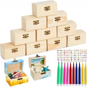 Tianyi-Lot De 10 Mini Coffres Au Trésor, Petite Boîte En Bois Avec Couvercle Et Fermeture En Métal, À Peindre Pour Enfants - Neuf