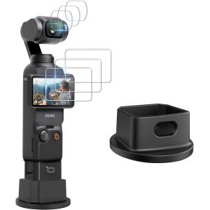 Kit de protection d'&eacute;cran pour DJI Osmo Pocket 3,protection d'objectif en verre optique 3 pi&egrave;ces + protection d'&eacute;cran LCD en verre tremp&eacute; 3 pi&egrave;ces + base en silicone accessoires DJI Pocket 3 - Neuf